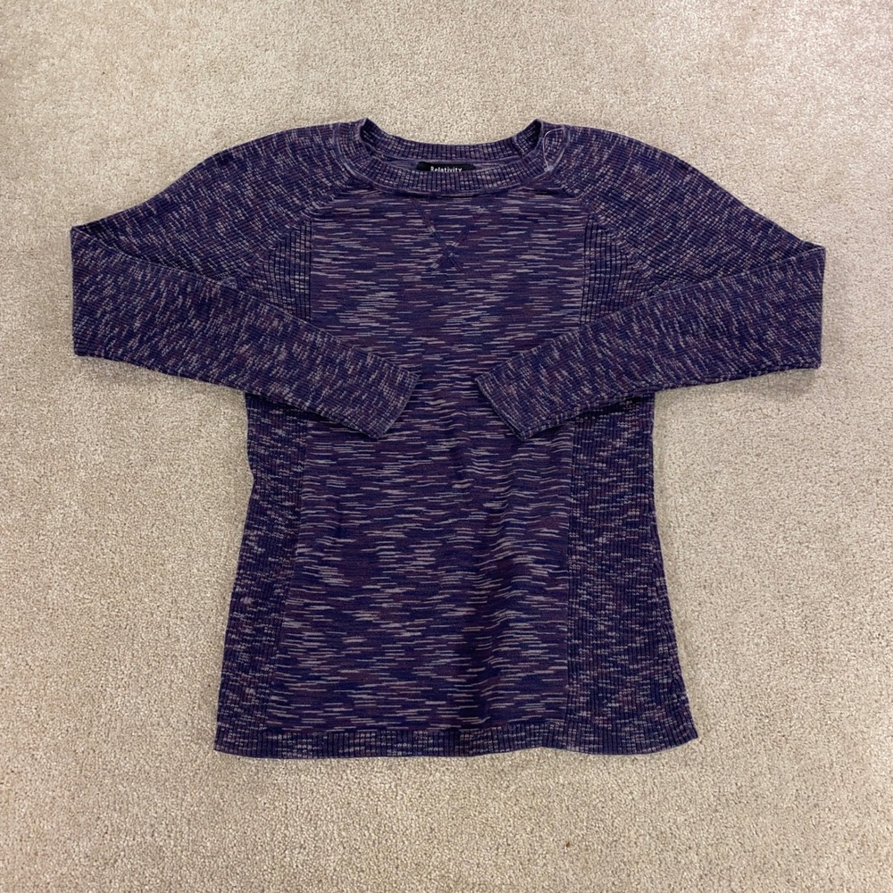 Relativity Sweater Womens Large Purple Space Dye Cotton Raglan Ribbed